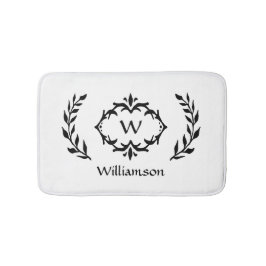 エレガント モダン モノグラム ワレアス ブラック ホワイト シック バスマット