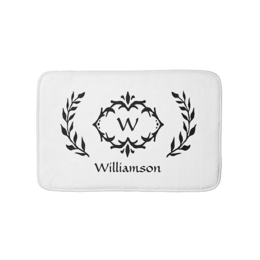 エレガント モダン モノグラム ワレアス ブラック ホワイト シック バスマット (正面)