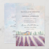 エレガント モダン ラベンダー フィールド オールインワン ウェディング 招待状 (正面/裏面)