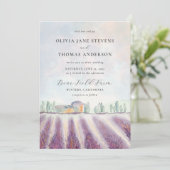 エレガント モダン ラベンダー フィールド オールインワン ウェディング 招待状 (スタンド正面)