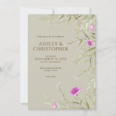 エレガント モダン ワイルドフラワー タウペ ウェディング 招待状 (正面)