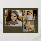 エレガント モダン 喜び コラージュ ホイル フォト ホリデー カード (正面)