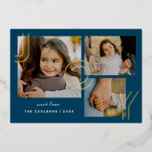 エレガント モダン 喜び コラージュ ホイル フォト ホリデー カード (正面)