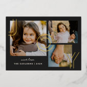 エレガント モダン 喜び コラージュ ホイル フォト ホリデー カード (正面)