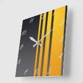 エレガント, モダン，垂直の黄色い線，濃い灰色 スクエア壁時計 (傾斜)