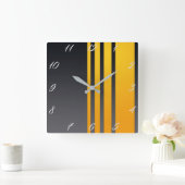 エレガント, モダン，垂直の黄色い線，濃い灰色 スクエア壁時計 (ホーム)