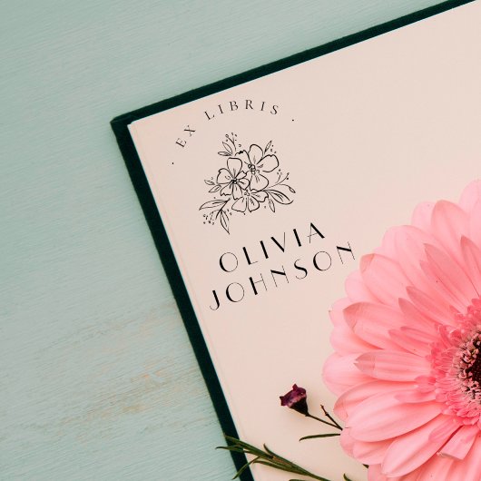 エレガント モダン 手描き 花 エクセリブリス カスタム ラバースタンプ