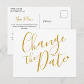 エレガント モダン 日程変更 ゴールド スクリプト ポストカード (正面/裏面)