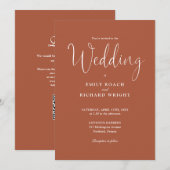 エレガント モダン QR コード テラコッタ ウェディング 招待状 (正面/裏面)