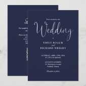 エレガント モダン QR コード ネイビーブルー ウェディング 招待状 (正面/裏面)