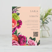 エレガント モダン QR コード 花 peach ウェディング 招待状 (スタンド正面)