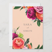 エレガント モダン QR コード 花 peach ウェディング 招待状 (裏面)