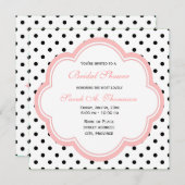 エレガント、モダンB&W水玉模様ブライダルシャワー 招待状 (正面/裏面)