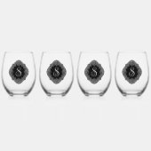 エレガント，モノグラムイニシャル ステムなしワイングラス (正面)