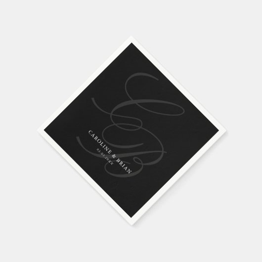 エレガント、モノグラム結婚、 スタンダードカクテルナプキン (角)