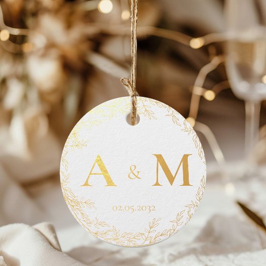 エレガント, モノグラム, ラインアートの花輪, 結婚式 フェイバータグ