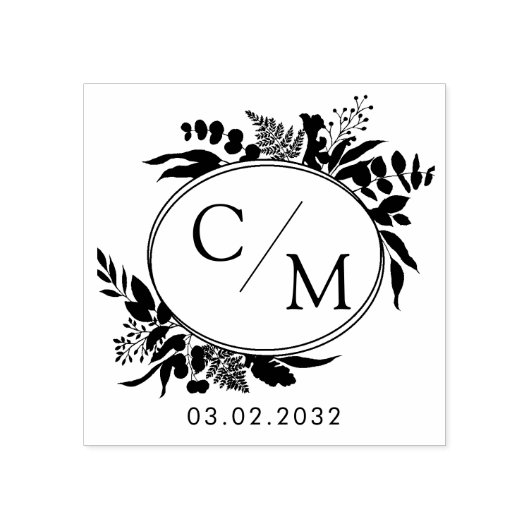 エレガント,モノグラム,ラインアートリース,結婚式 ラバースタンプ (インプリント)