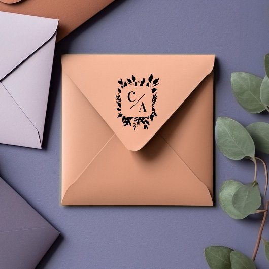 エレガント，モノグラム，リーフ，結婚式 ラバースタンプ