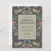 エレガント モリス ストロベリーシーフ パターン ウェディング 招待状 (正面)