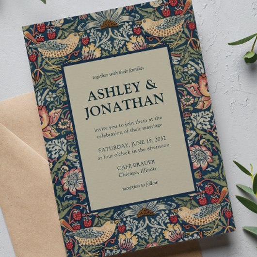 エレガント モリス ストロベリーシーフ パターン ウェディング 招待状