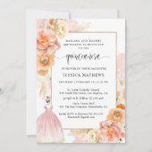 エレガント ユニーク ピンク フラワー プリンセス キンセアニエラ 招待状 (正面)