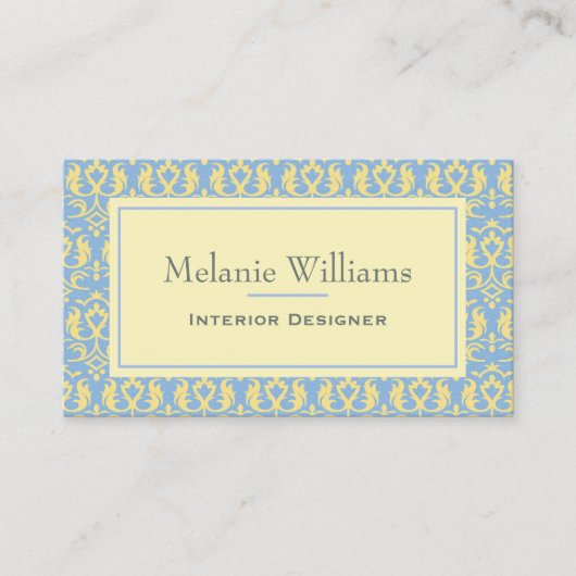 エレガント ライトブルー オーナメント テキスタイル パターン 名刺 (正面)