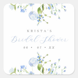 エレガント ライトブルー フラワー ブライダルシャワー スクエアシール