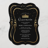 エレガント ラグジュアリー ゴールド アンド ブラック キンセアネラ 招待状 (正面/裏面)