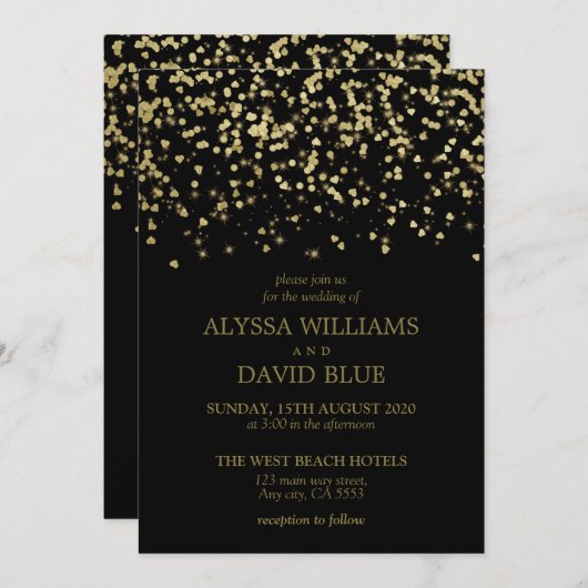 エレガント ラグジュアリー ゴールド フェイク ウェディング 招待状 (正面/裏面)