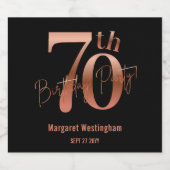 エレガント ラグジュアリー シック ローズゴールド 70歳の誕生日 スパークリングワインラベル (シングルラベル)