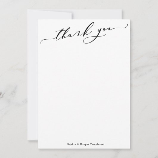 エレガント ラグジュアリー スクリプト シンプル ブラック＆ホワイト サンキューカード (正面)