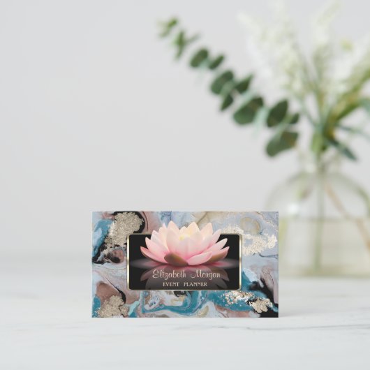エレガント ラグジュアリー スタイリッシュ モダン ロータス マーブル 名刺 (スタンド正面)