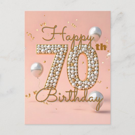 エレガント ラグジュアリー ソフトピンクとゴールドの70歳の誕生日 ポストカード (正面)