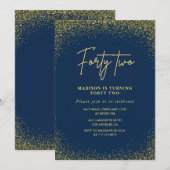 エレガント ラグジュアリー ネイビー ゴールド グリッター 42歳の誕生日 招待状 (正面/裏面)
