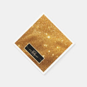 エレガント ラグジュアリー ピュアゴールド グリッター モノグラム グラム スタンダードカクテルナプキン (角)