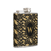 エレガント ラグジュアリー ブラック ゴールド リーフ ヴィンテージ パターン フラスク (右)