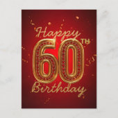 エレガント ラグジュアリー ルビーレッドとゴールド 60歳の誕生日 ポストカード (正面)