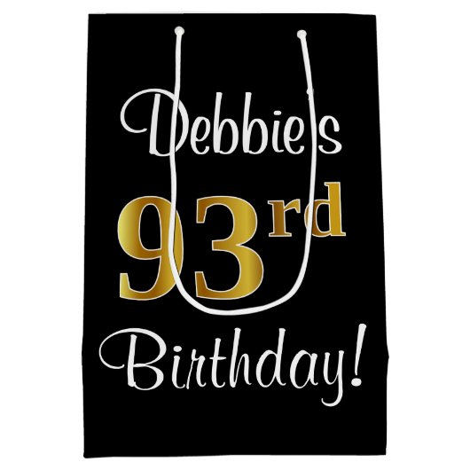 エレガント ラグジュアリー 偽の金 93歳の誕生日 ミディアムペーパーバッグ (裏面)