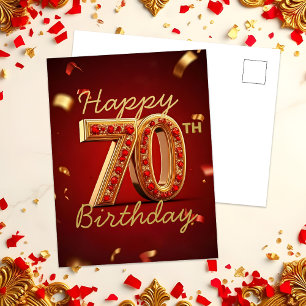 エレガント ラグジュアリー 赤と金 70歳の誕生日 ポストカード