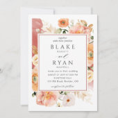 エレガント，ラストオレンジ赤面ピーチボタニカル結婚ズ 招待状 (正面)