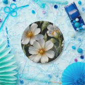 エレガント ラブリー ホワイト フラワーズ 水彩 シック ペーパープレート (パーティー)