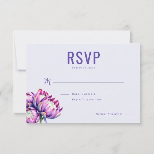 エレガント ラベンダー フラワー RSVP (正面)