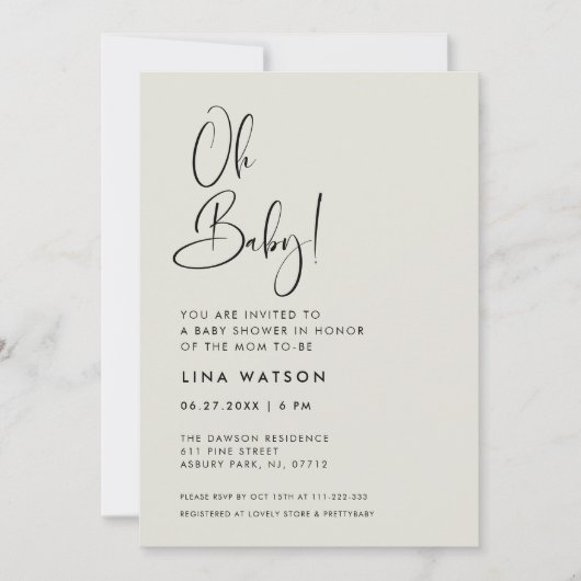 エレガント&ラモダンイトセージ緑Ohベビー 招待状 (正面)