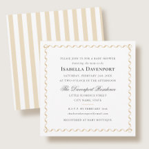 エレガント リボン ベイビー シャワー スクリプト ストライプ ゴールド