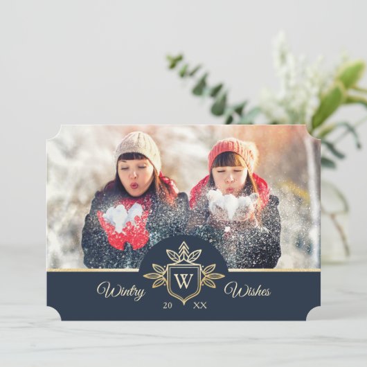 エレガント&リーガルファミリーモノグラム金ゴールド&ネイビー写真 シーズンカード (スタンド正面)