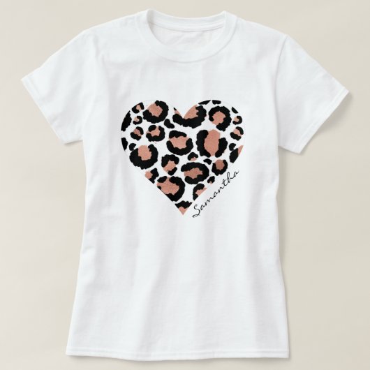 エレガント レオパード ハート 名前 Tシャツ (デザイン正面)