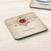 エレガント&レッドユニークローズ&ダイヤモンドパーソナライズされた コースター (左側)