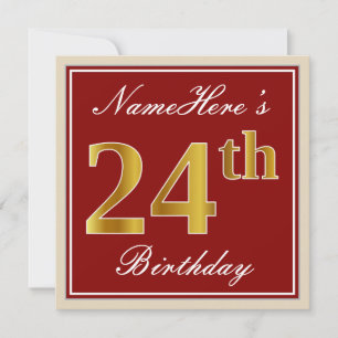 エレガント、レッド、24歳の誕生日 フェイクゴールド; オーダーメイド ネーム 招待状