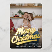 エレガント レトロ メリークリスマス スクリプト フォト 箔シーズンカード (正面)