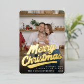 エレガント レトロ メリークリスマス スクリプト フォト 箔シーズンカード (立ち正面)